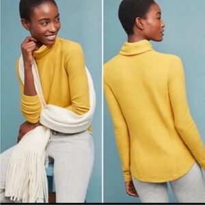 Anthropologie Saturday Sunday Yellow Mustard Textured Sweater  Turtleneck